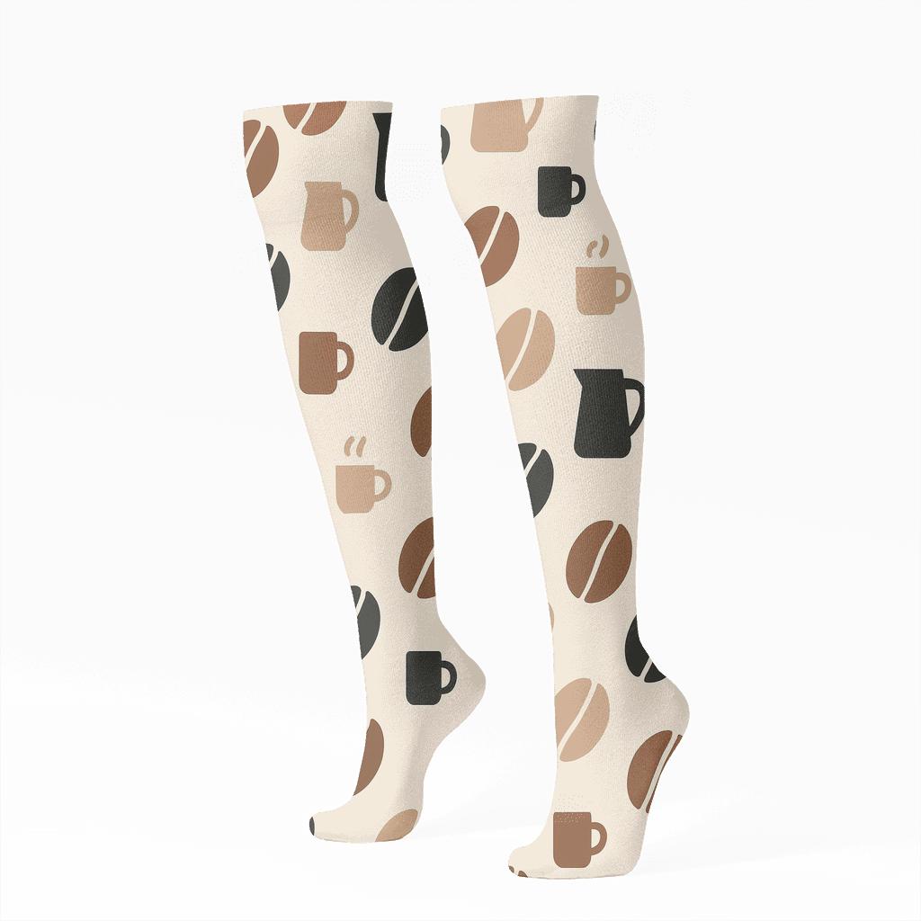 Caffeinated Rhythm With Barista Icons unique graphic knee-high socks