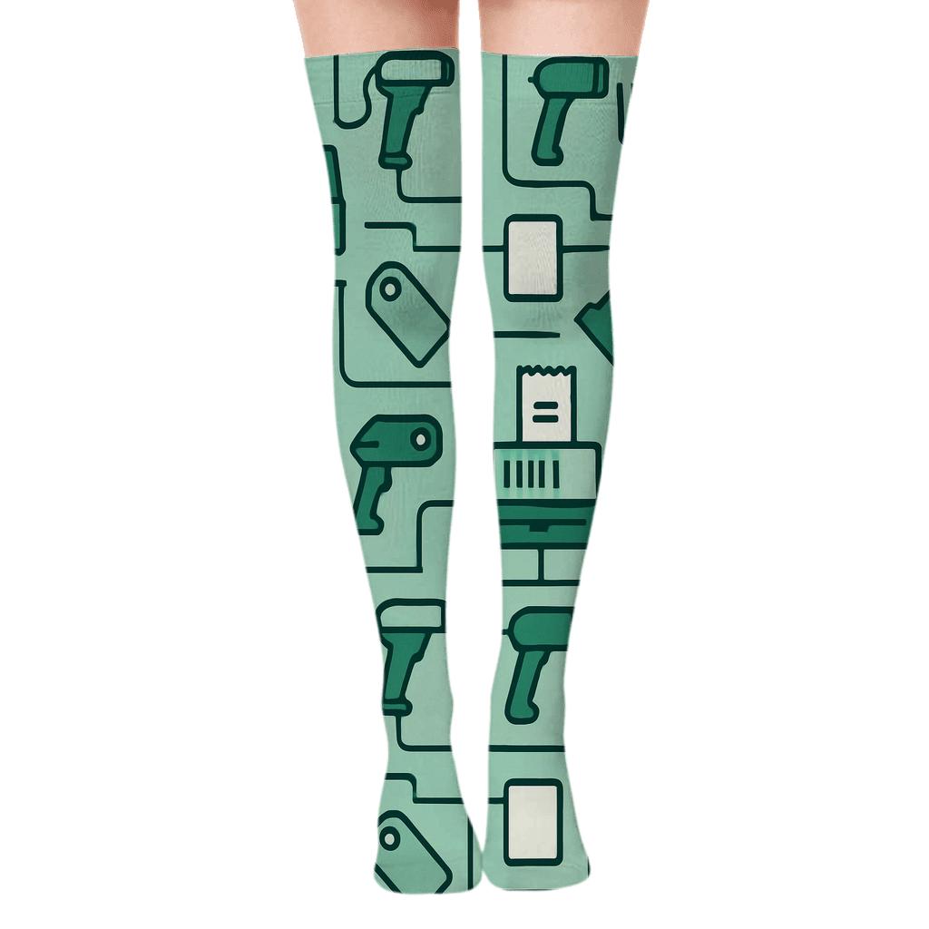 Galactic Till Pattern Cashier comfortable cotton over-the-knee socks