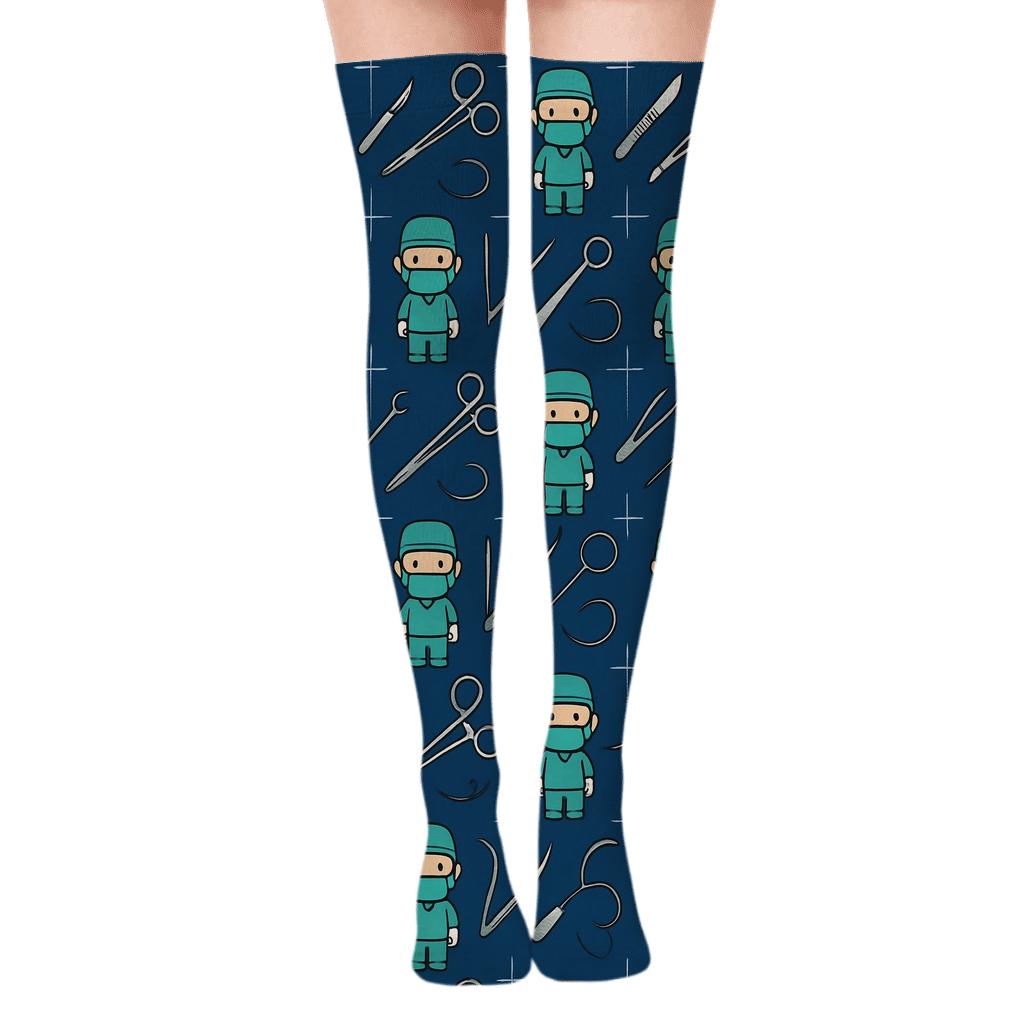 Operating Room Rhythm With Surgeon Motifs personalized over-the-knee socks