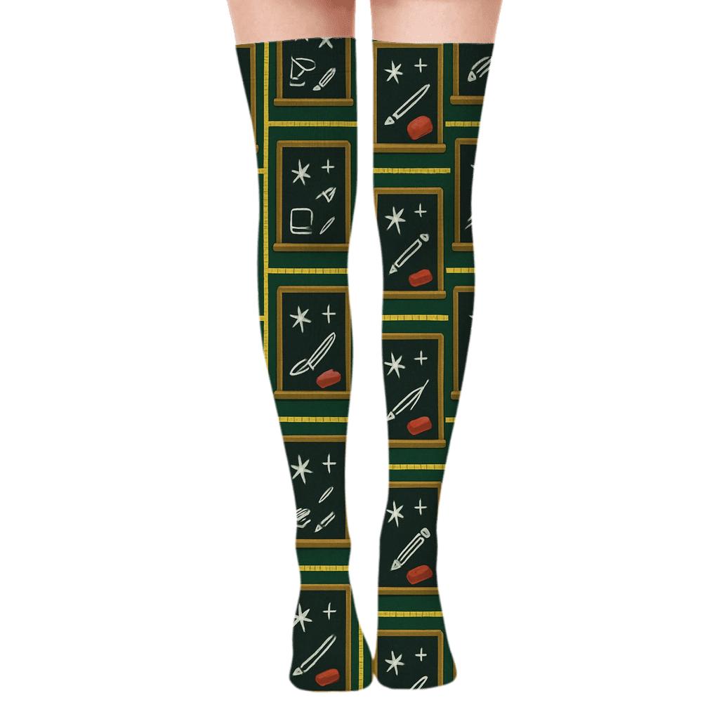 Teacher Chalkboard Constellation Grid designer print over-the-knee socks