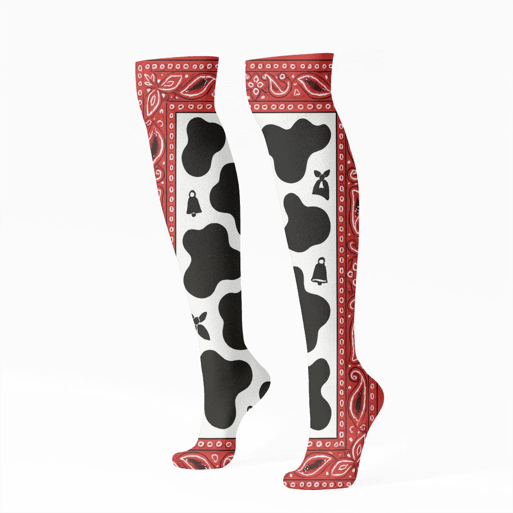 Bandana Border Cow Spot Rodeo Grid comfortable cotton knee-high socks