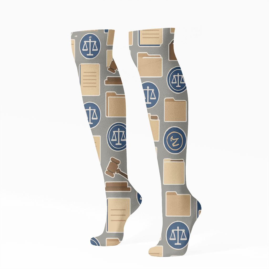 Court Clerk Icon Tapestry In Navy designer print knee-high socks