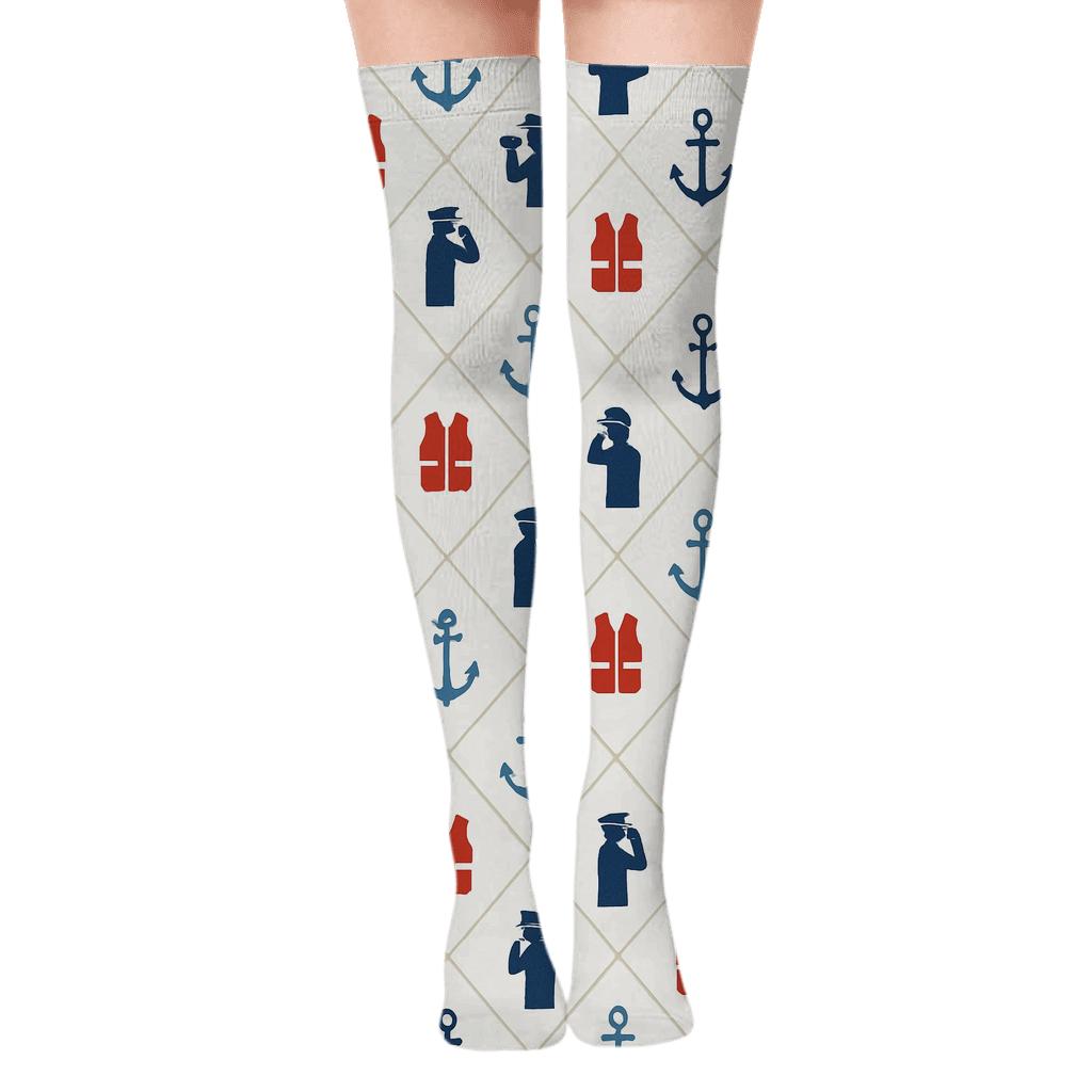 Rescue Lattice With Coast Guard Officer Icons custom over-the-knee socks