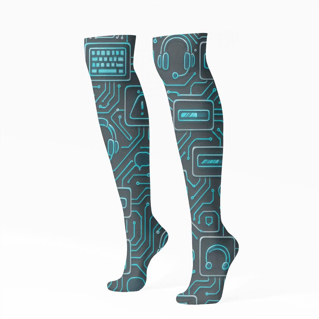 It Support Specialist Circuit Echo Grid trendy patterned knee-high socks