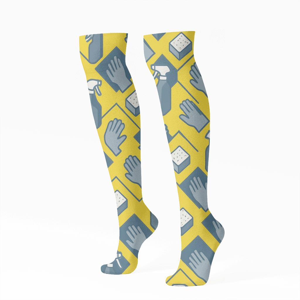 Neon Utility Grid Janitor Pattern premium sports knee-high socks