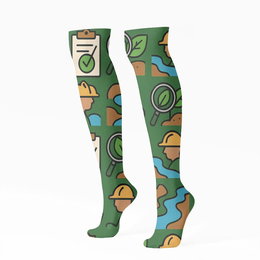 Forest Grid Audit Environmental-inspector Pattern premium sports knee-high socks