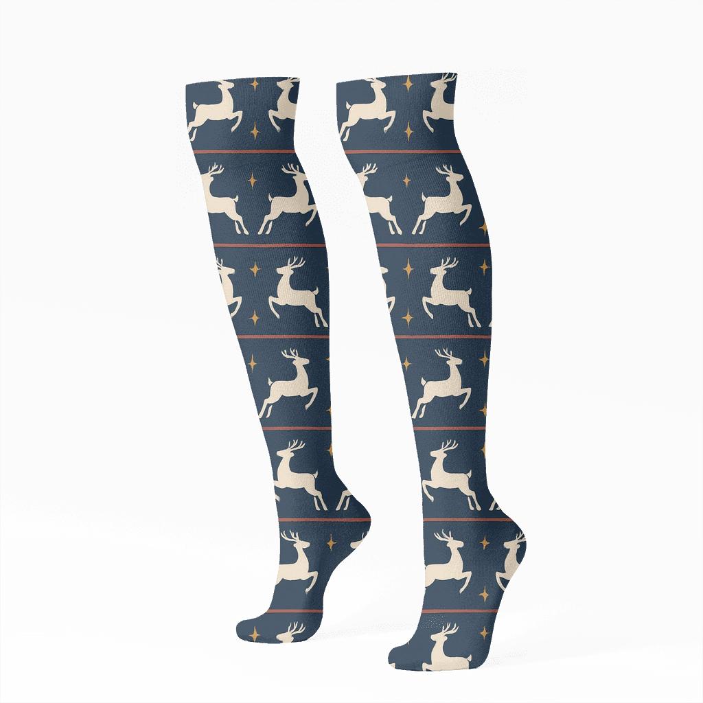 Midnight Reindeer Parade Christmas Band Pattern custom knee-high socks