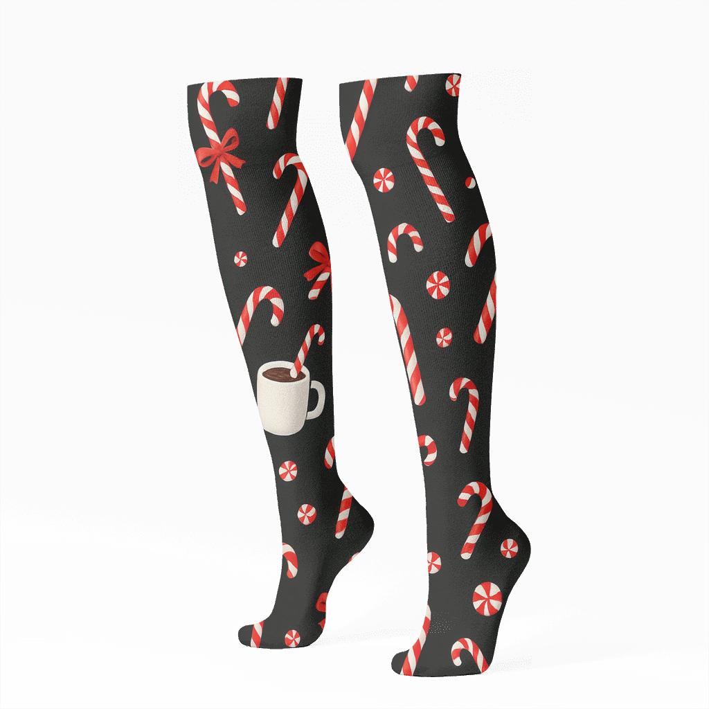 Zero Gravity Candy Canes Drift unique graphic knee-high socks