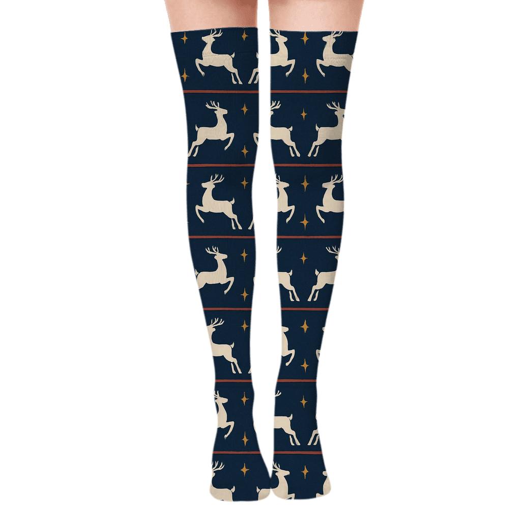Midnight Reindeer Parade Christmas Band Pattern custom over-the-knee socks