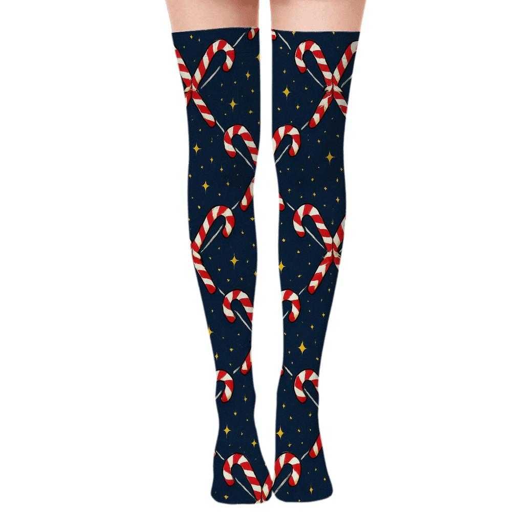 Candy Canes Constellation Lattice stylish fashion over-the-knee socks