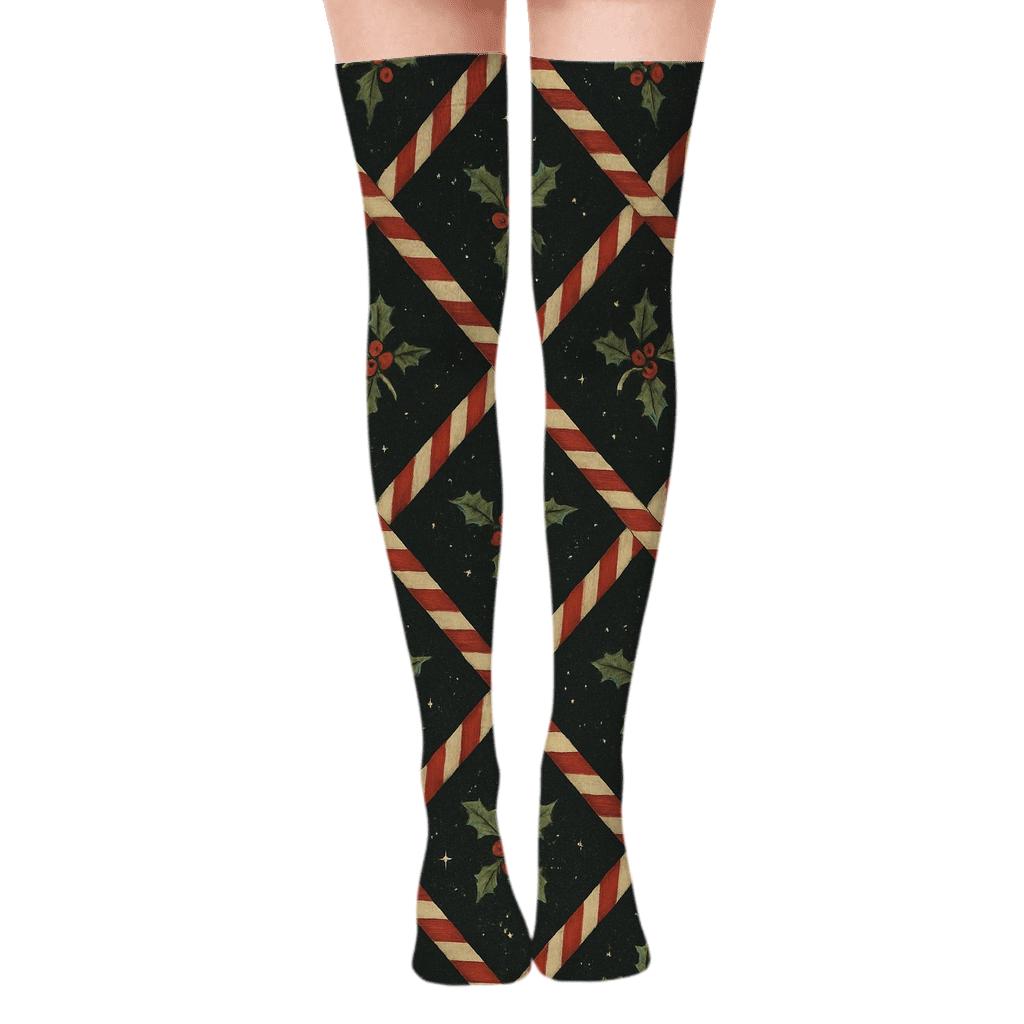 Starfield-Crossed Candy Canes Network premium cozy over-the-knee socks