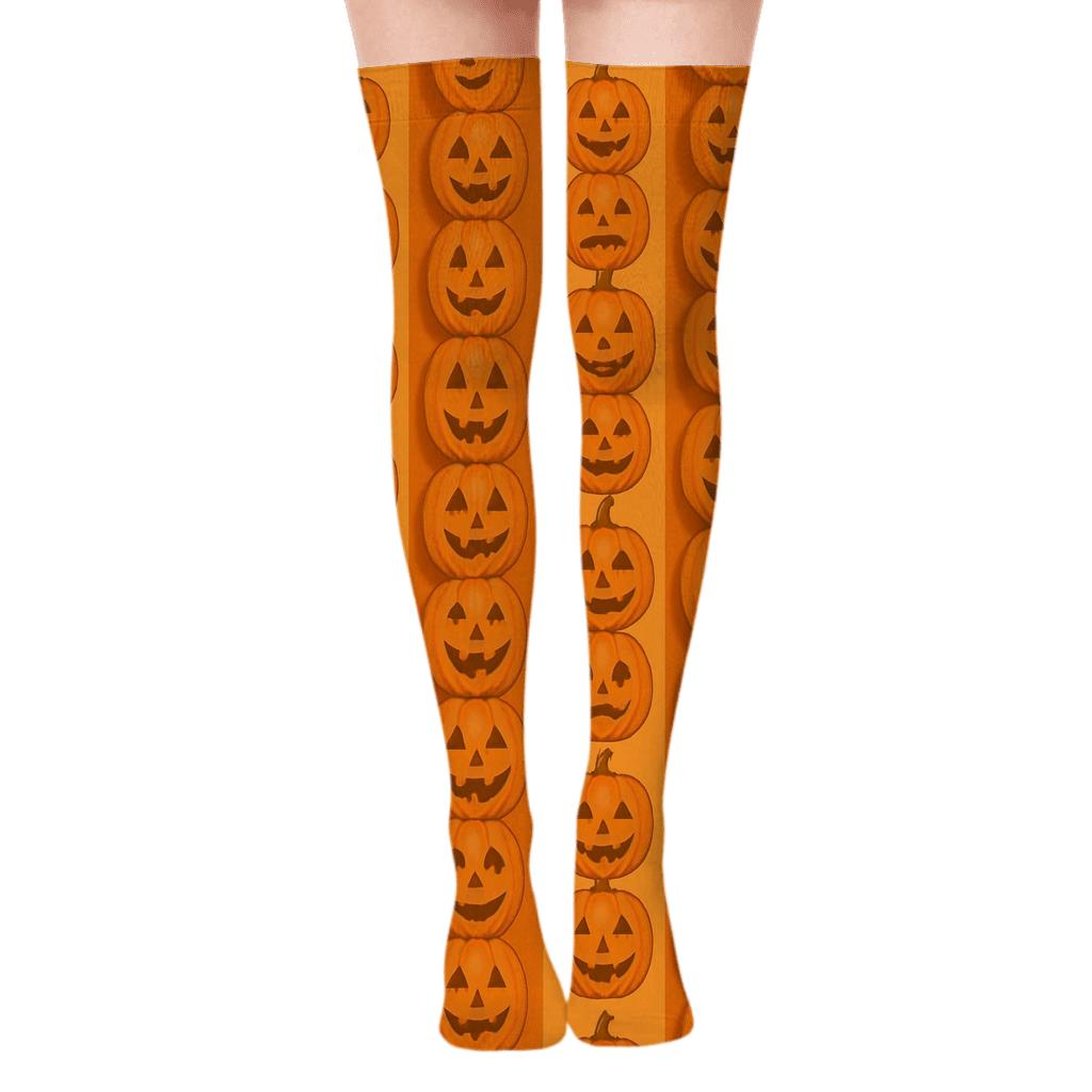 Stacked Pumpkin Columns On Orange Background custom over-the-knee socks