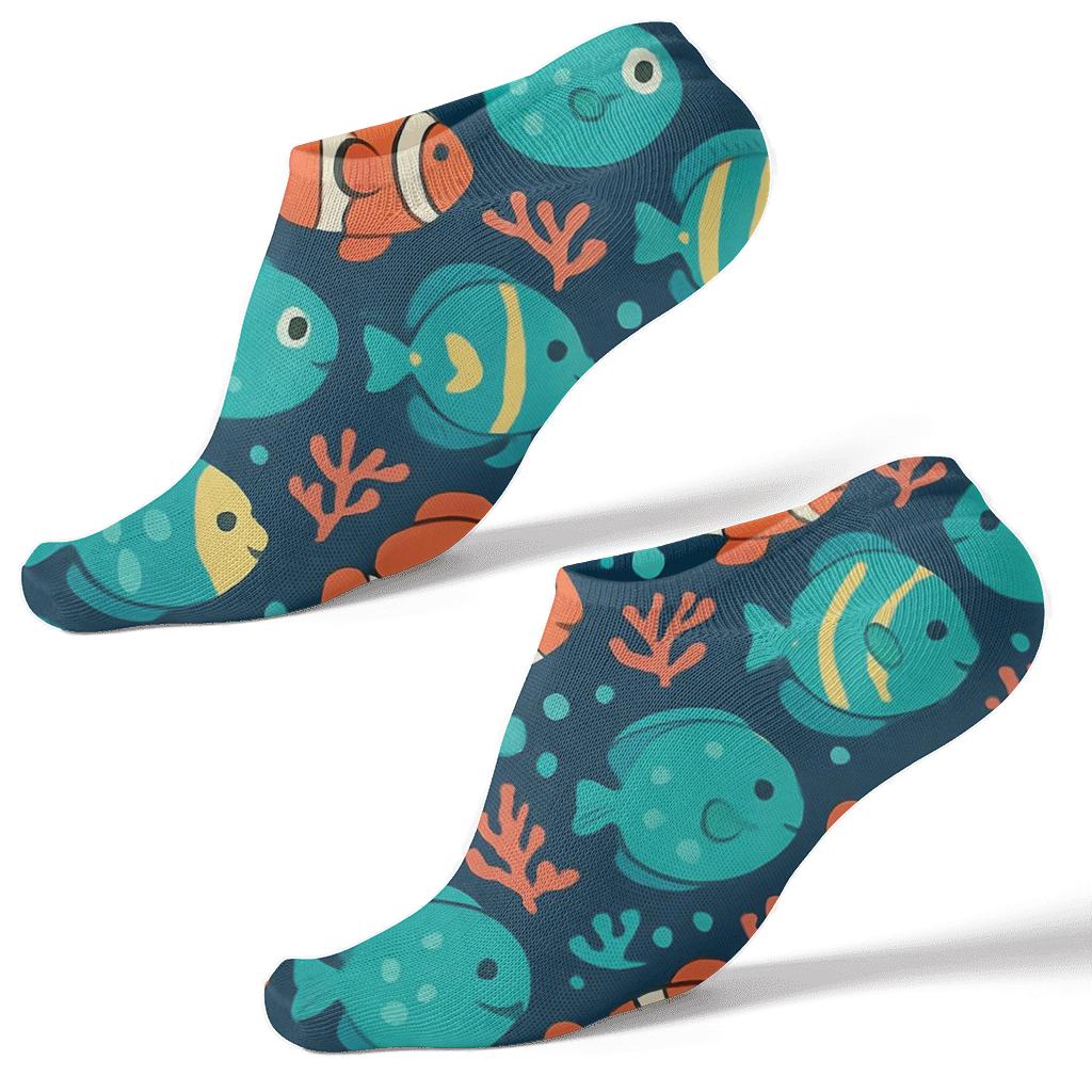 Coral Carnival With Fish Parade Pattern comfortable cotton ankle socks