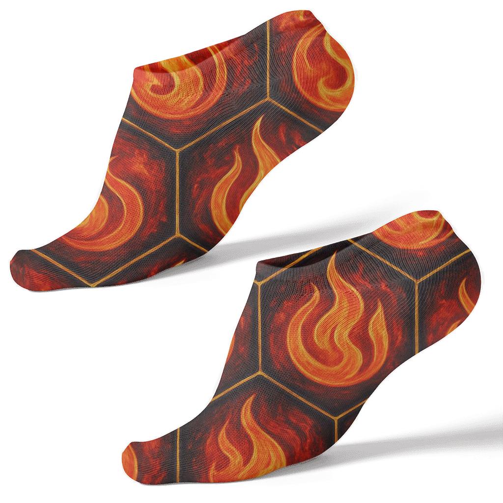 Molten Hex Flame Lattice On Charcoal premium sports ankle socks