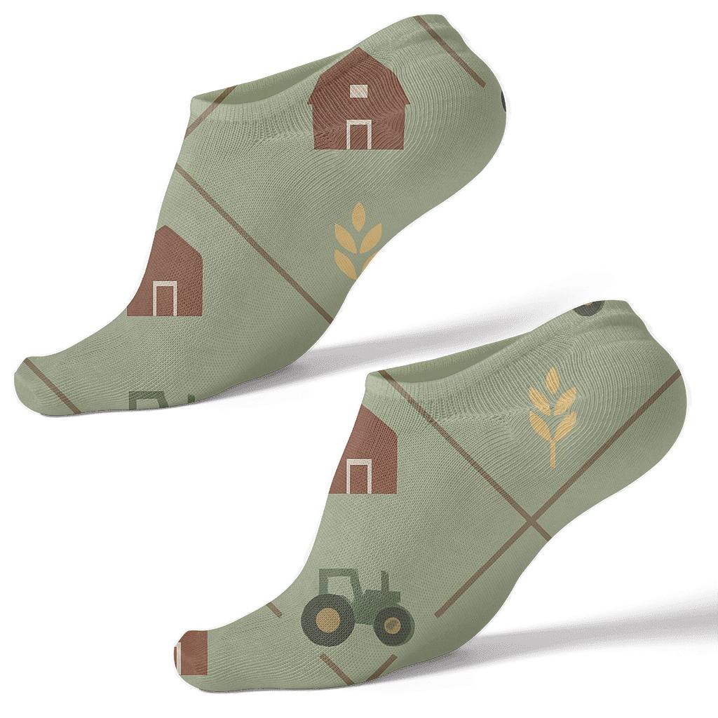 Golden Field Lattice Farmer Motif unique graphic ankle socks