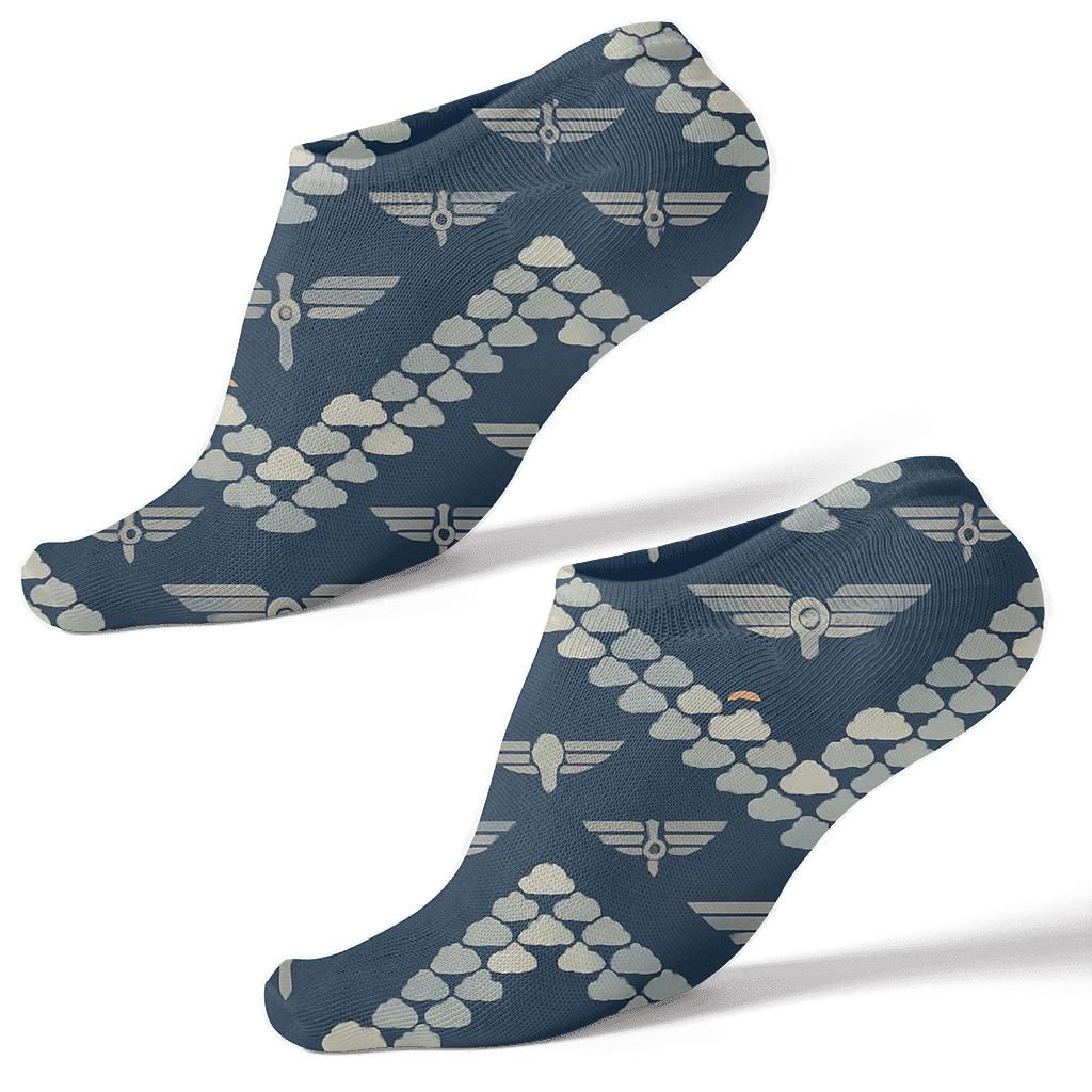 Cloud Chevron With Propeller Pilot Accents trendy patterned ankle socks