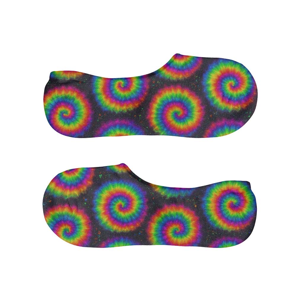Neon Spiral Grid Burst On Black Background soft cotton no-show socks