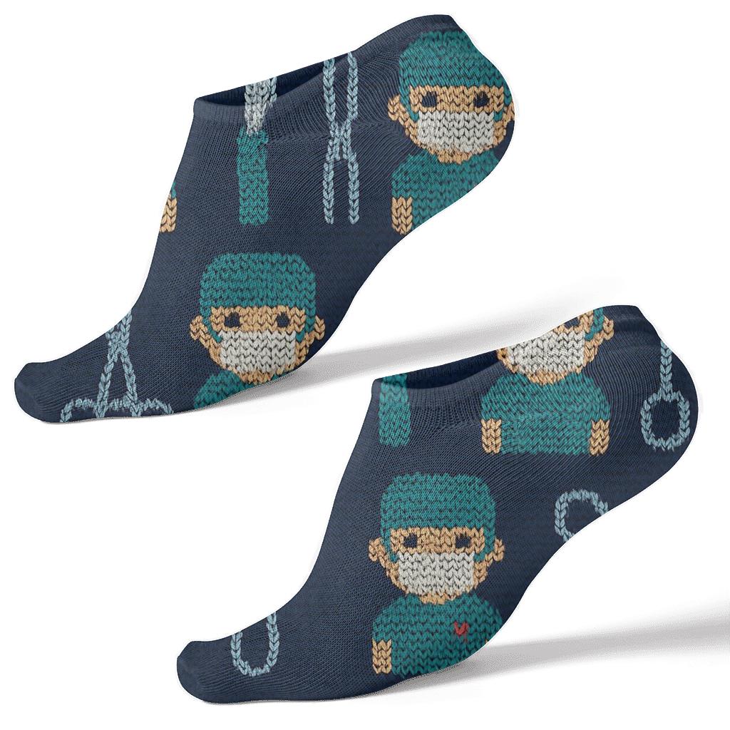 Surgeon Stitch Knit Operating Room Pattern unique graphic ankle socks