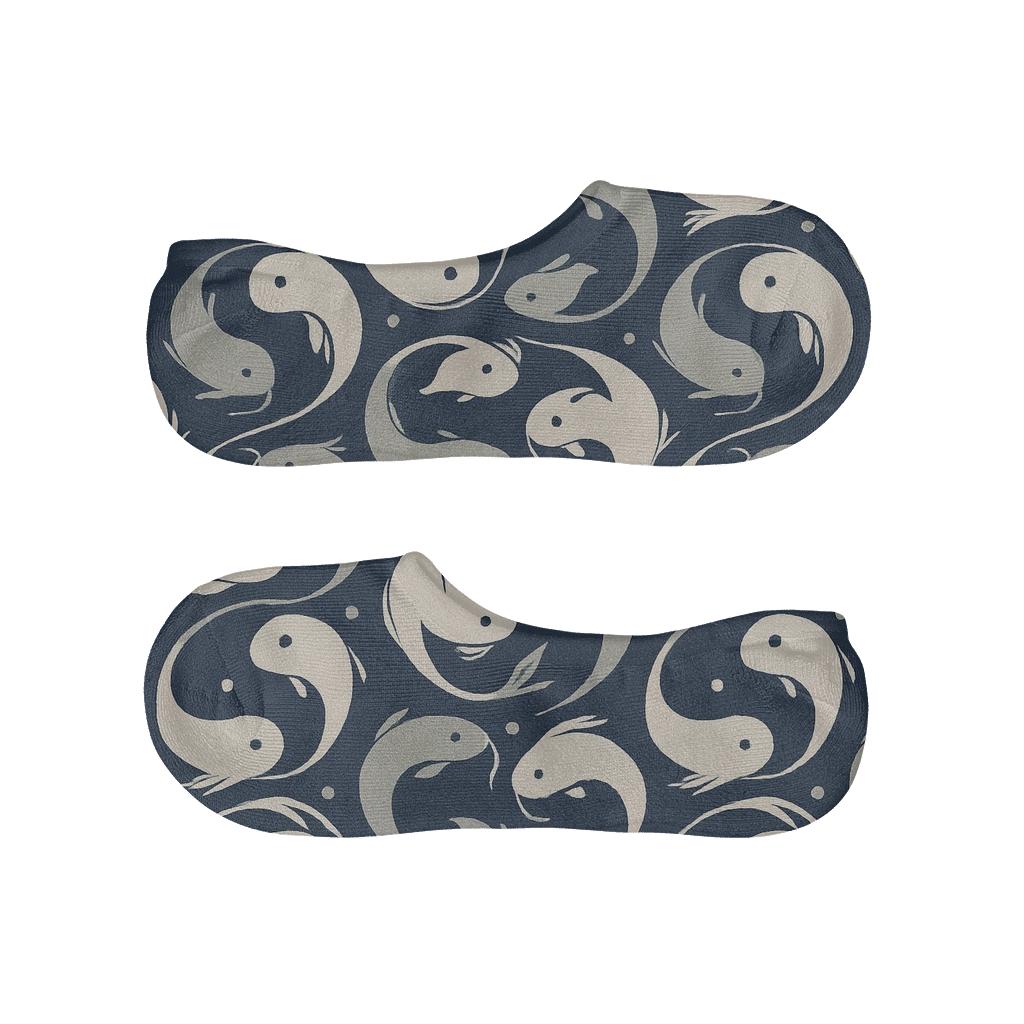 Indigo Dual Koi Orbit Tessellation anti-slip no-show socks