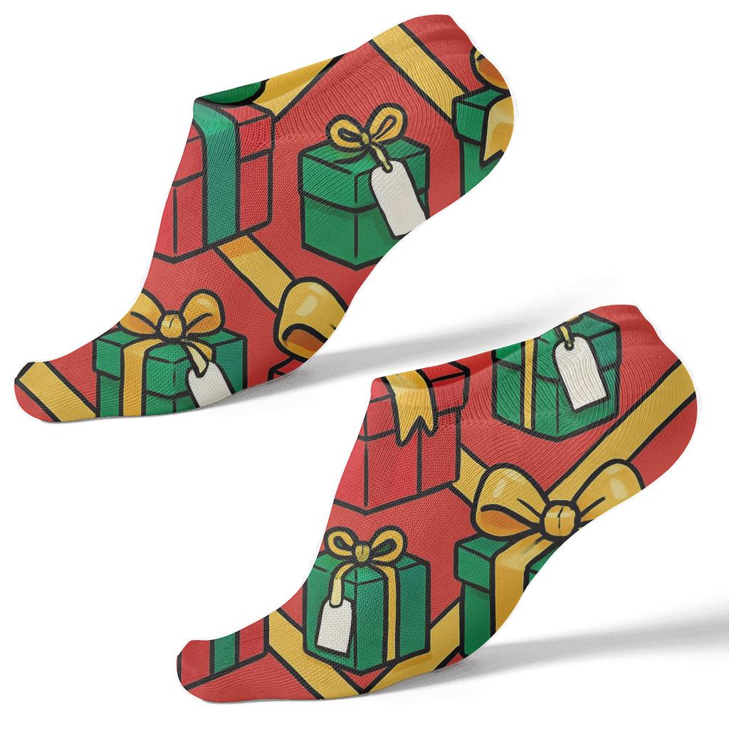 Ribbon Lattice With Presents Medley designer print ankle socks