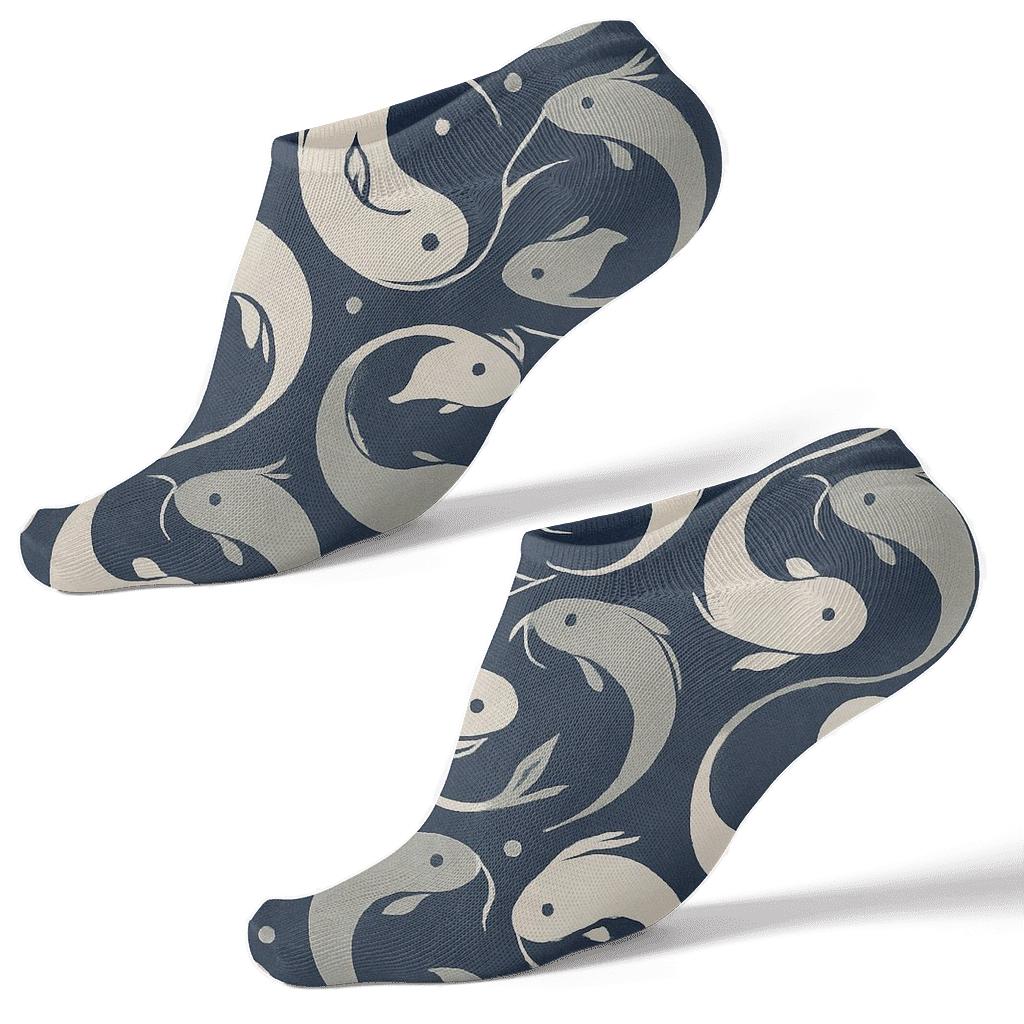 Indigo Dual Koi Orbit Tessellation stylish athletic ankle socks