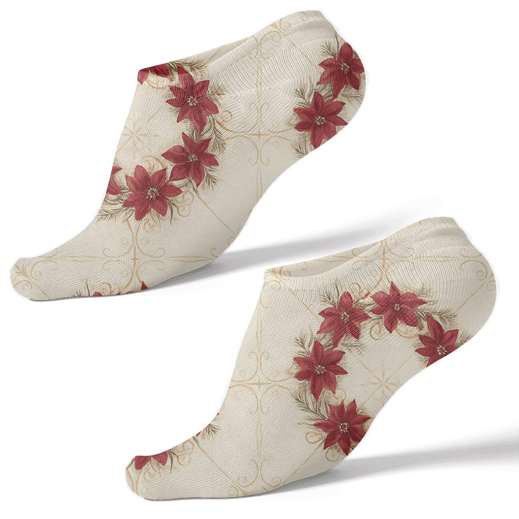 Ivory Poinsettia Wreath Lattice With Gold Filigree personalized ankle socks