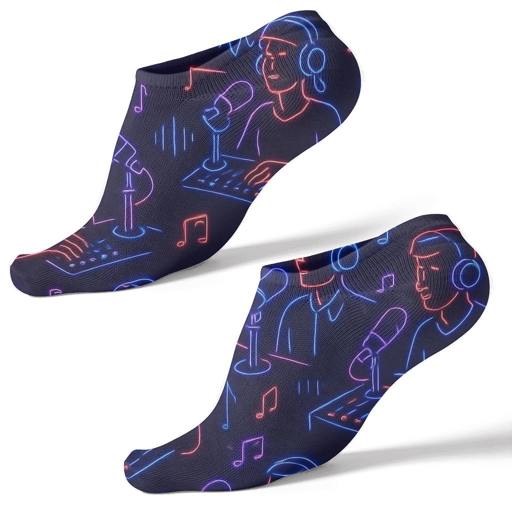 Neon Booth Radio Host Scene Wrap Pattern designer print ankle socks