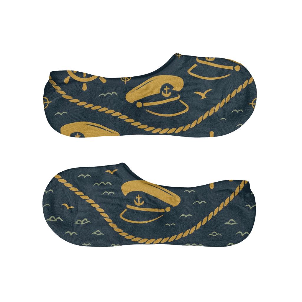 Ship Captain Wheel Constellation On Midnight Sea designer printed no-show socks