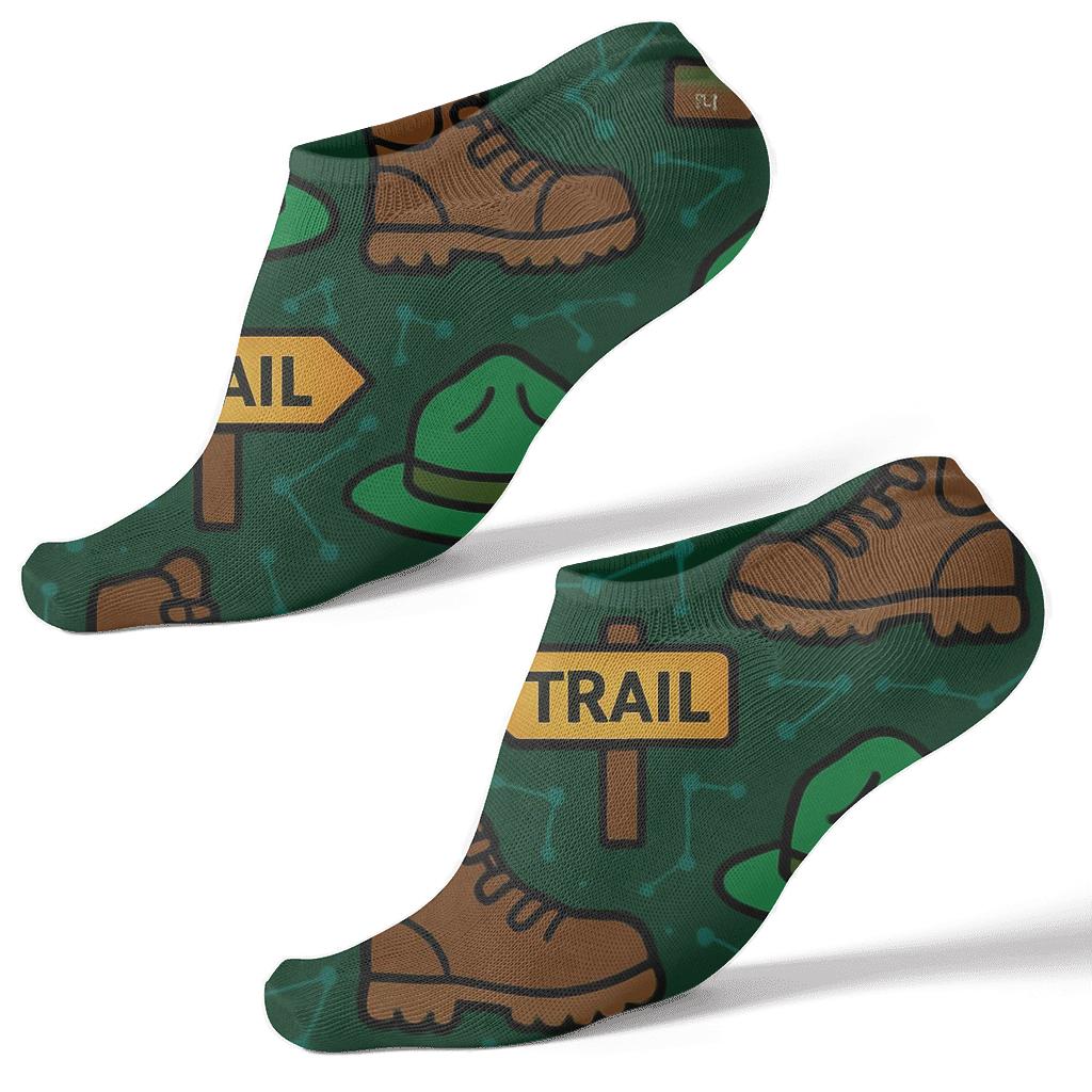Starlit Trail Grid With Park Ranger Icons custom ankle socks