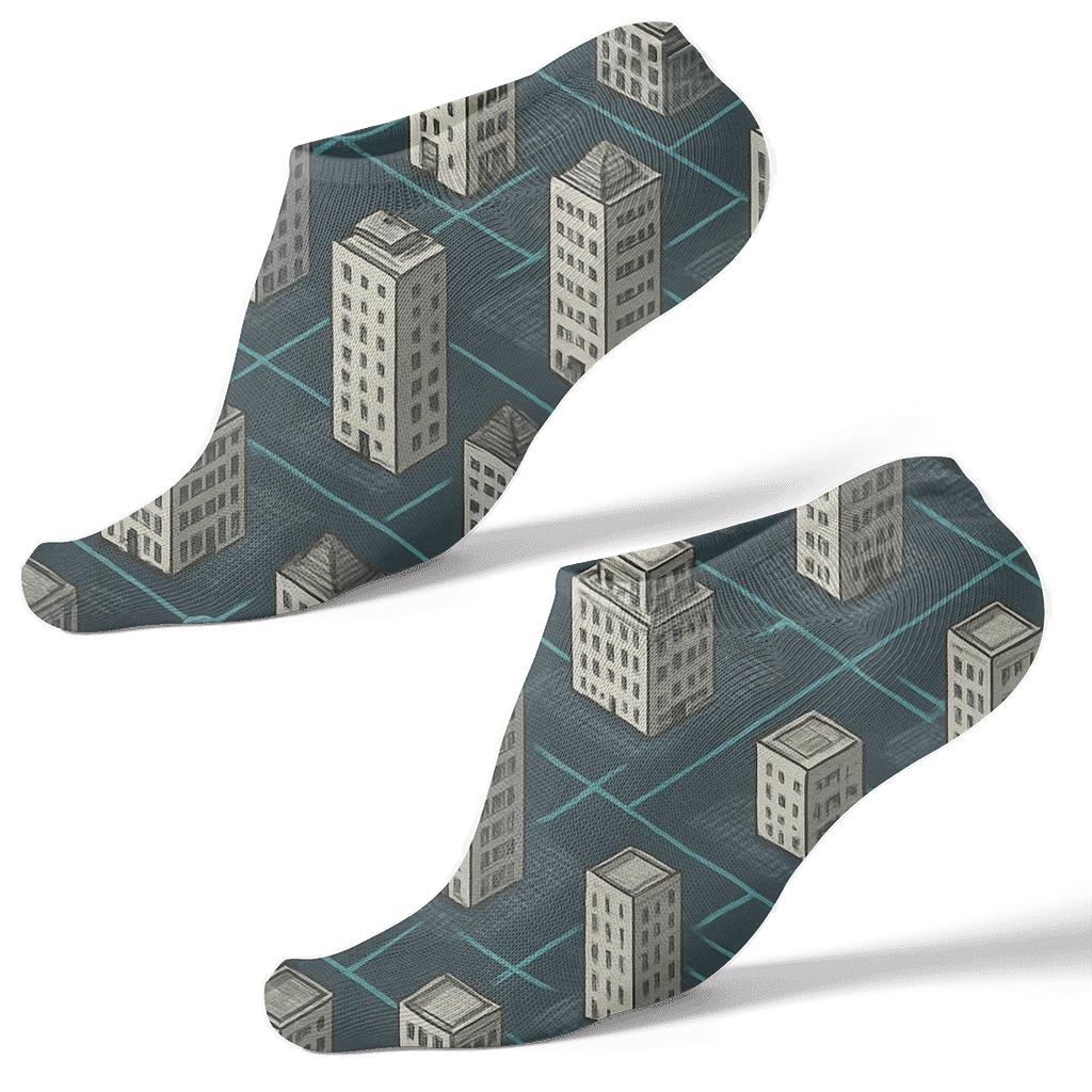 Skyline Rhythm Grid With Urban Planner Blueprint Flow personalized ankle socks