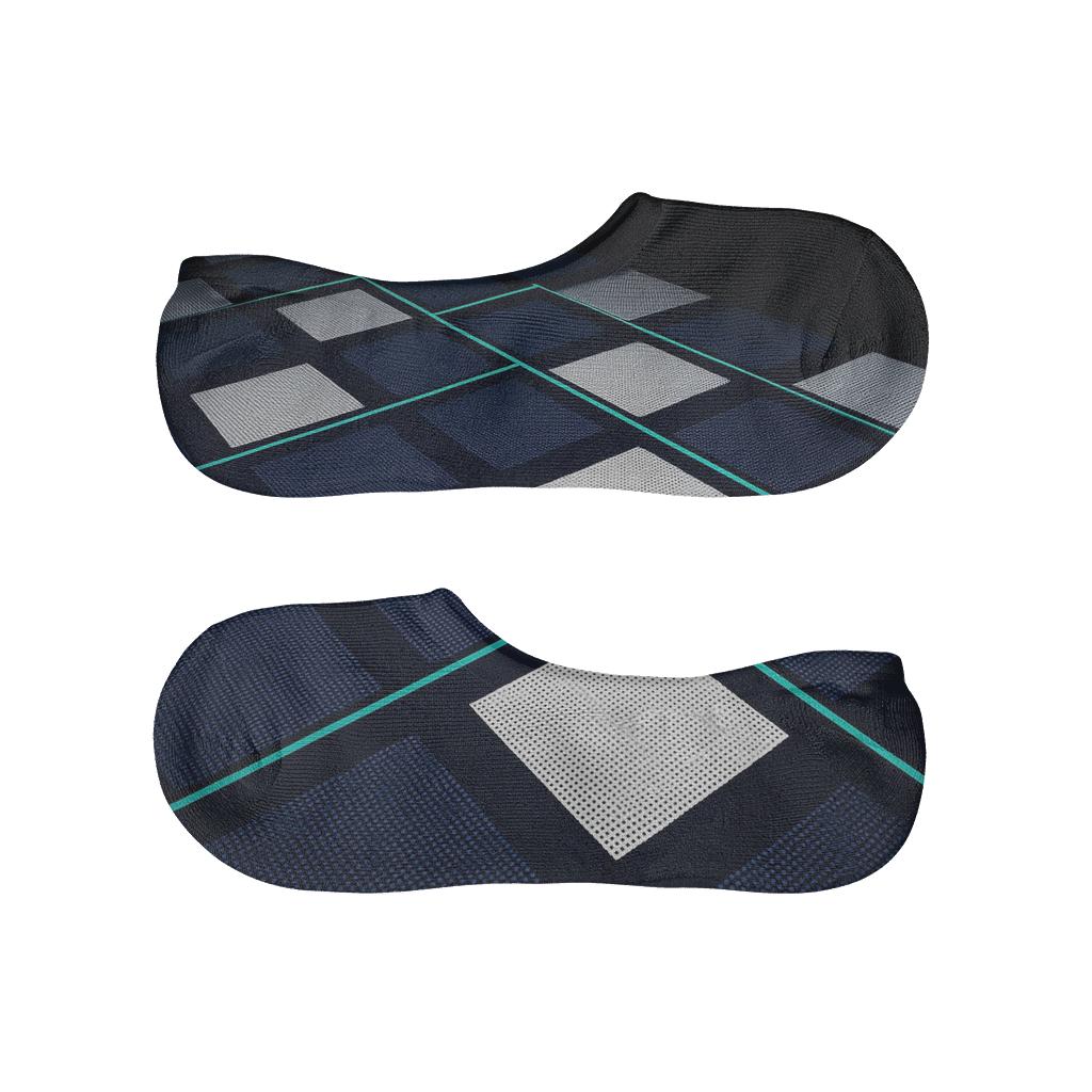 Orbital Grid Check Cascade designer print no-show socks