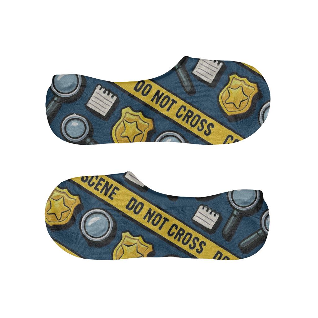 Midnight Evidence Tapes With Police Detective Motif custom no-show socks