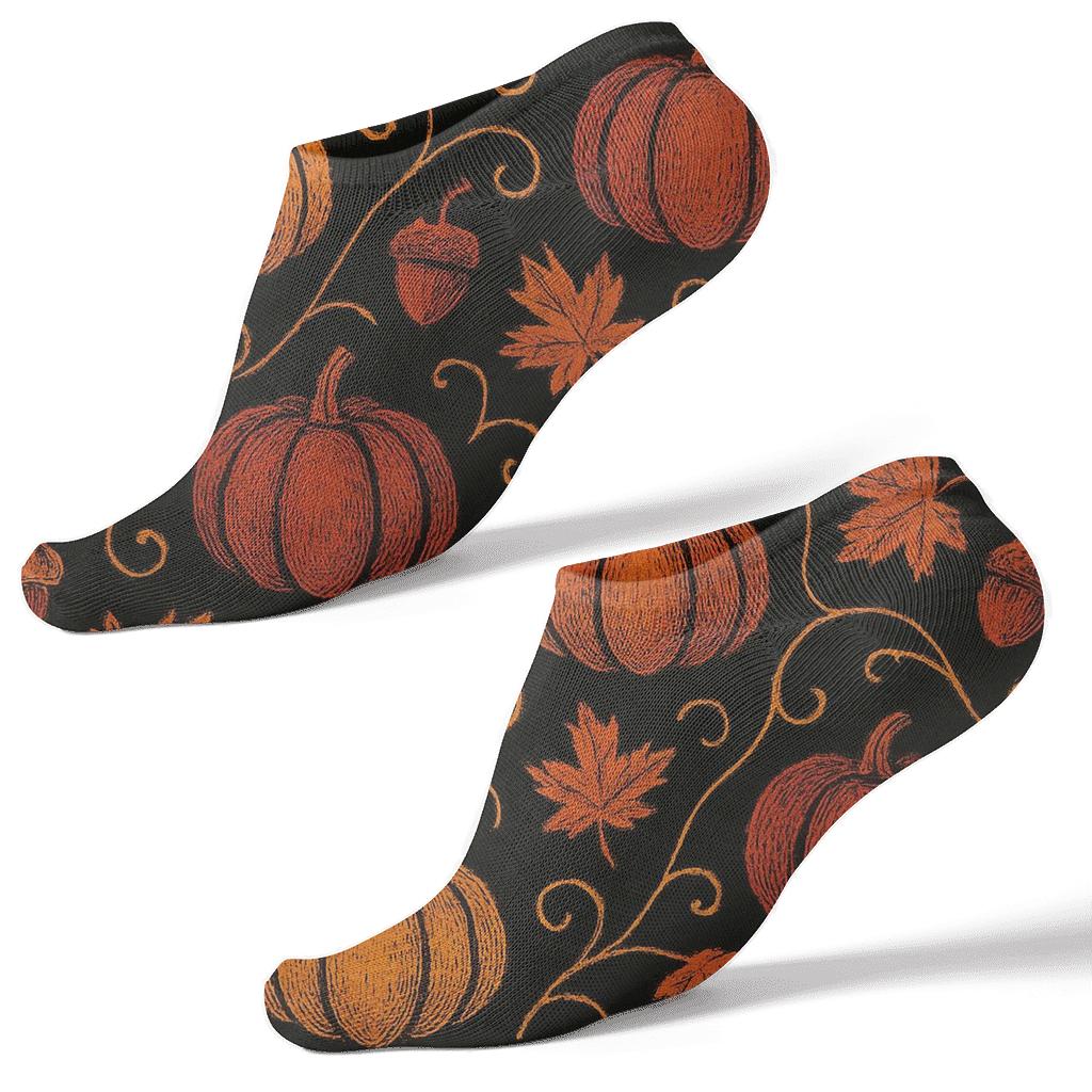 Midnight Pumpkin Orchard Grid premium sports ankle socks
