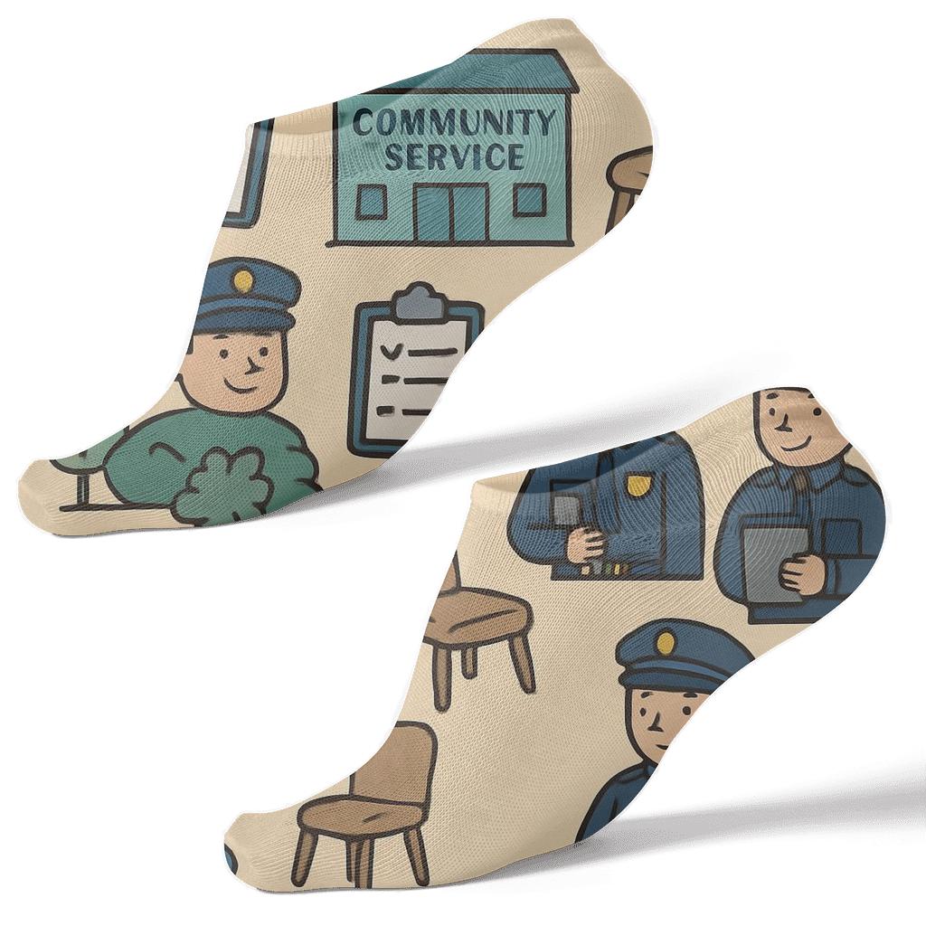 Community Grid With Probation Officer Icons On Neutral Ground soft everyday ankle socks