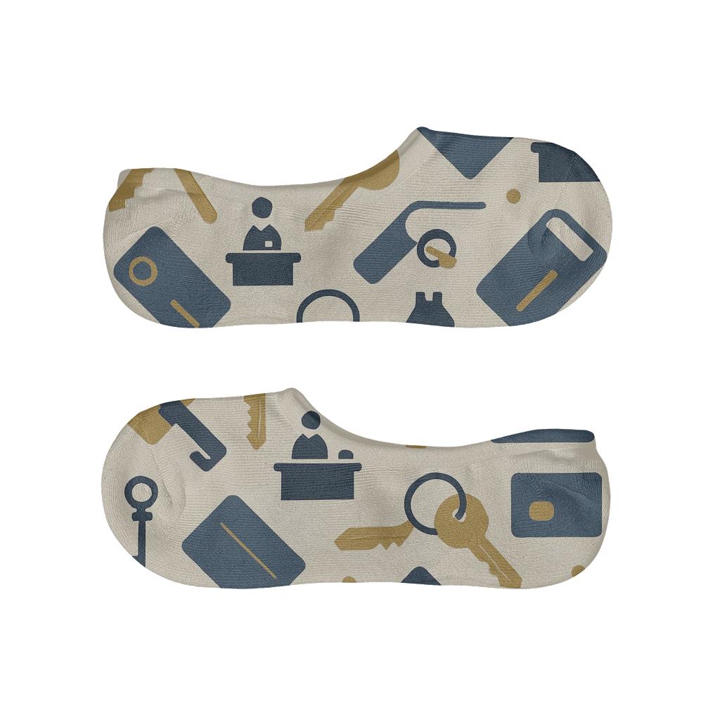 Bellhop Keys With Celestial Hotel Receptionist Motif designer print no-show socks