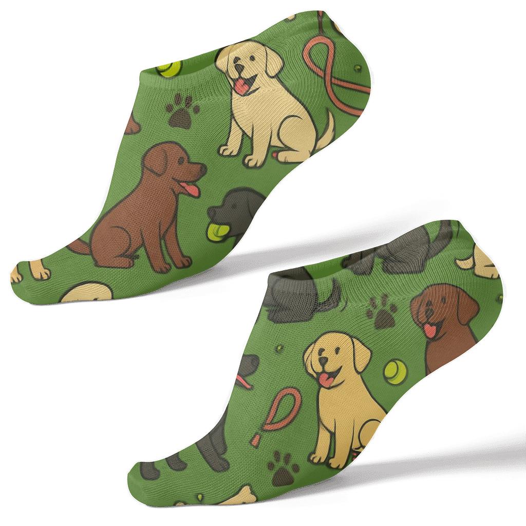 Playful Park Grid With Labrador Retriever Motifs custom ankle socks
