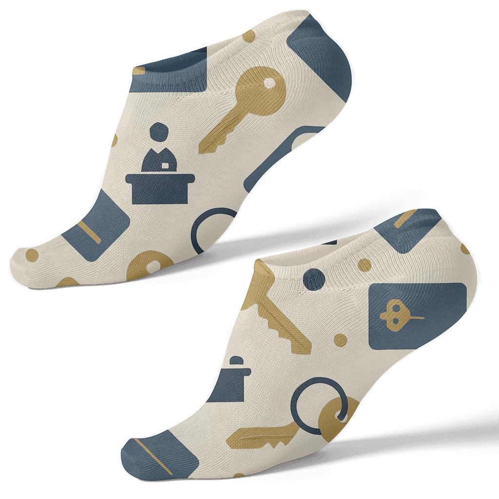 Bellhop Keys With Celestial Hotel Receptionist Motif personalized ankle socks