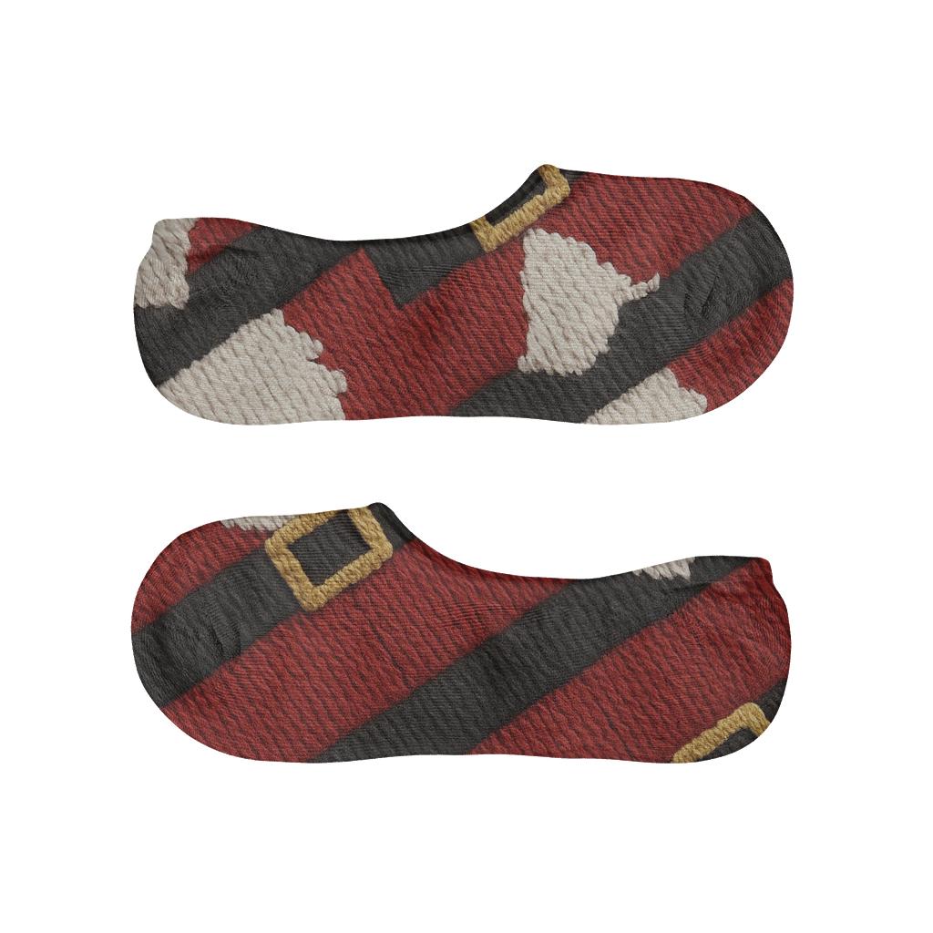 Belt And Beard Santa Suit Diagonal Repeat designer print no-show socks