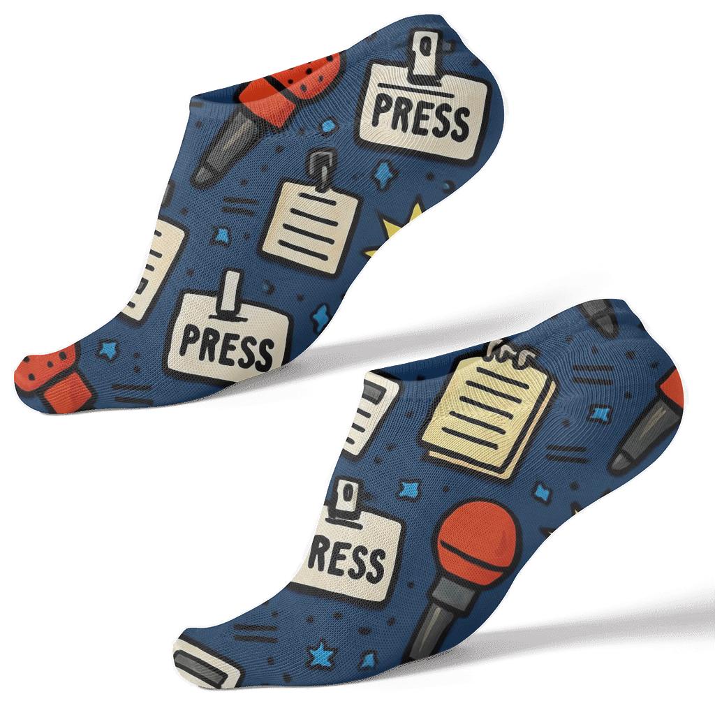 City Press Pattern With Reporter Icons unique graphic ankle socks