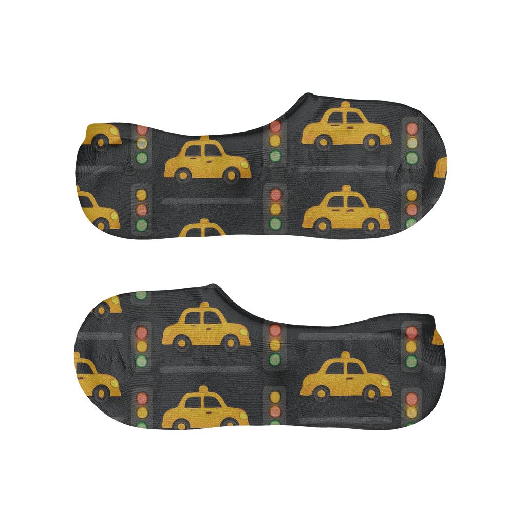 Midnight Checkered Constellation Of Taxi Driver Icons anti-slip no-show socks