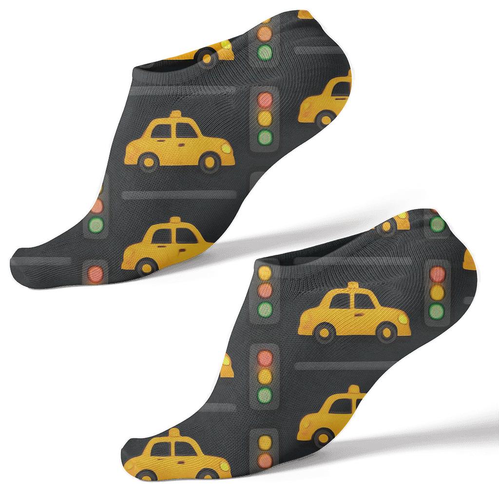 Midnight Checkered Constellation Of Taxi Driver Icons unique graphic ankle socks
