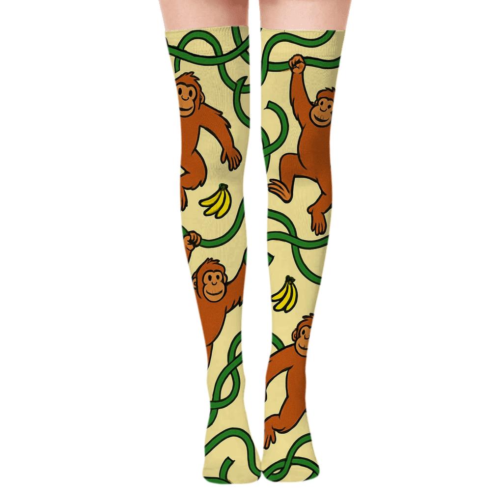 Jungle Rhythm In Banana Sky Ape comfortable cotton over-the-knee socks