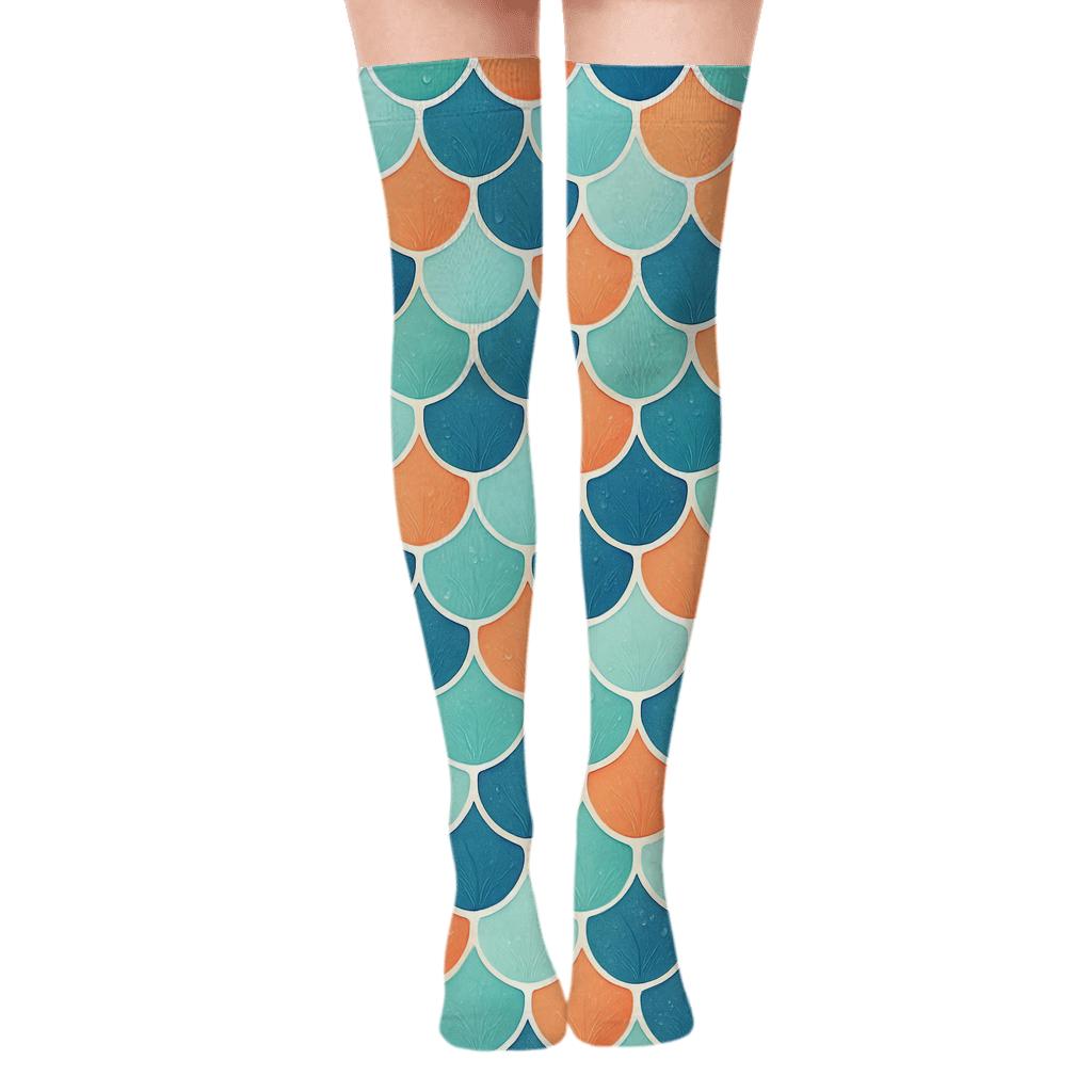 Fish Scale Aurora Grid premium cozy over-the-knee socks