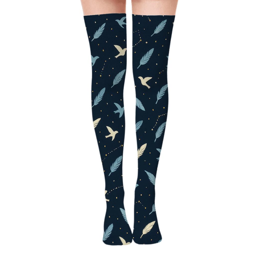 Feathered Constellation Pattern With Garden Bird Glow premium cozy over-the-knee socks