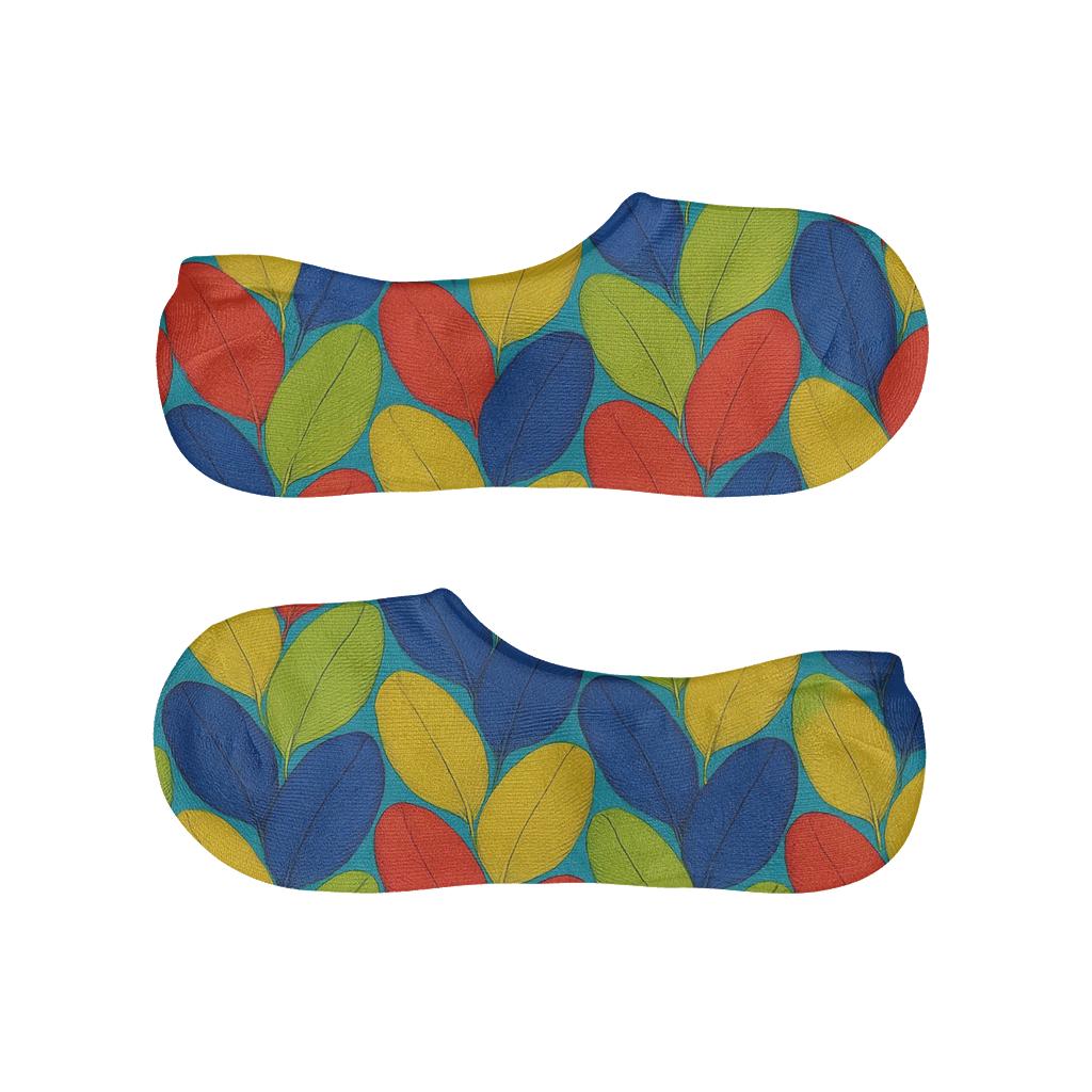 Tropical Parrot Plumage Mosaic On Turquoise designer printed no-show socks