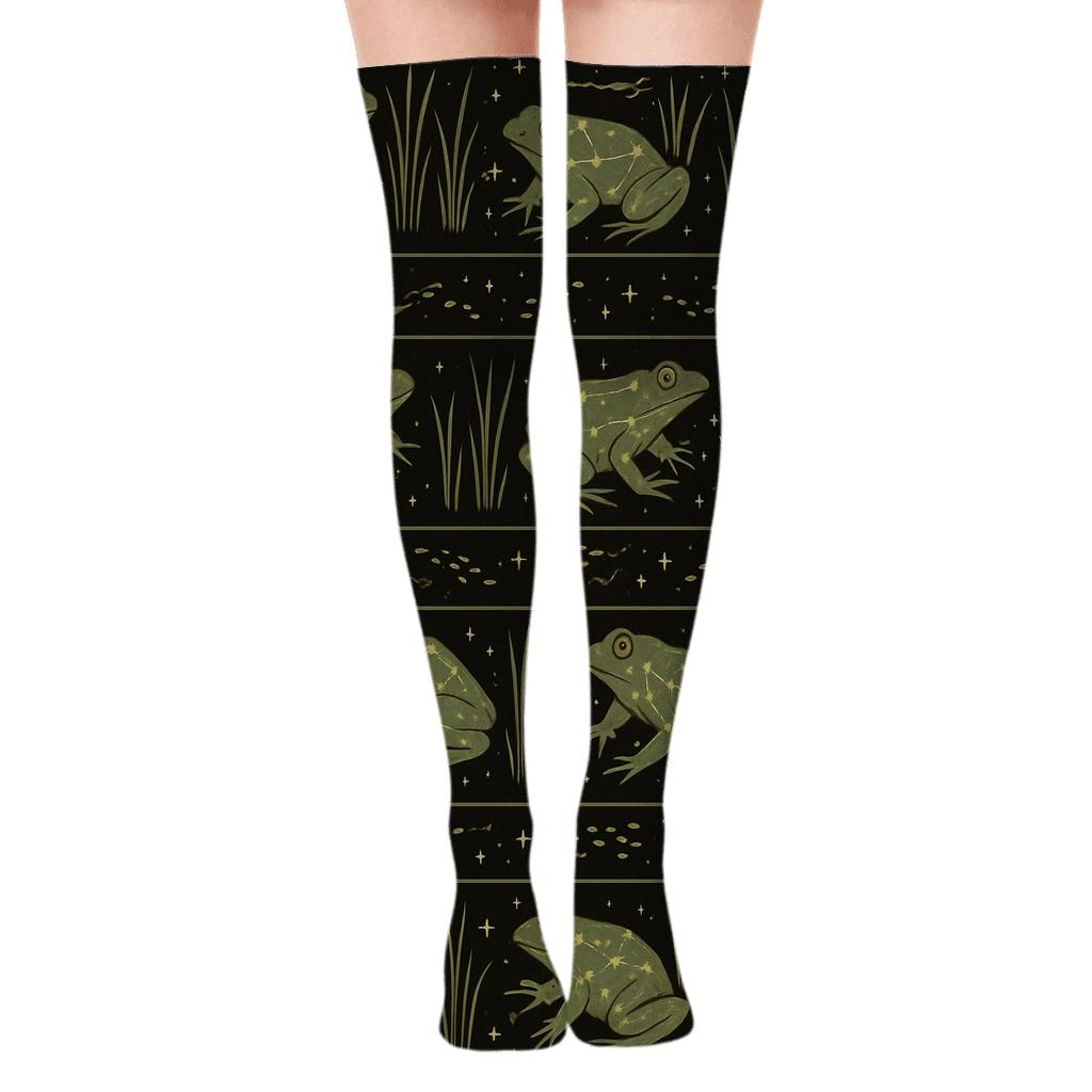 Starlit Frog Constellation Band Pattern unique graphic over-the-knee socks
