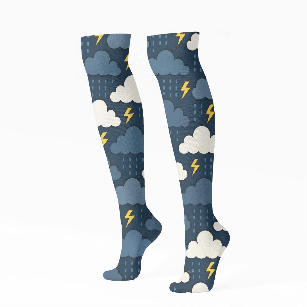 Clouds Chevron Stormline Pattern designer print knee-high socks