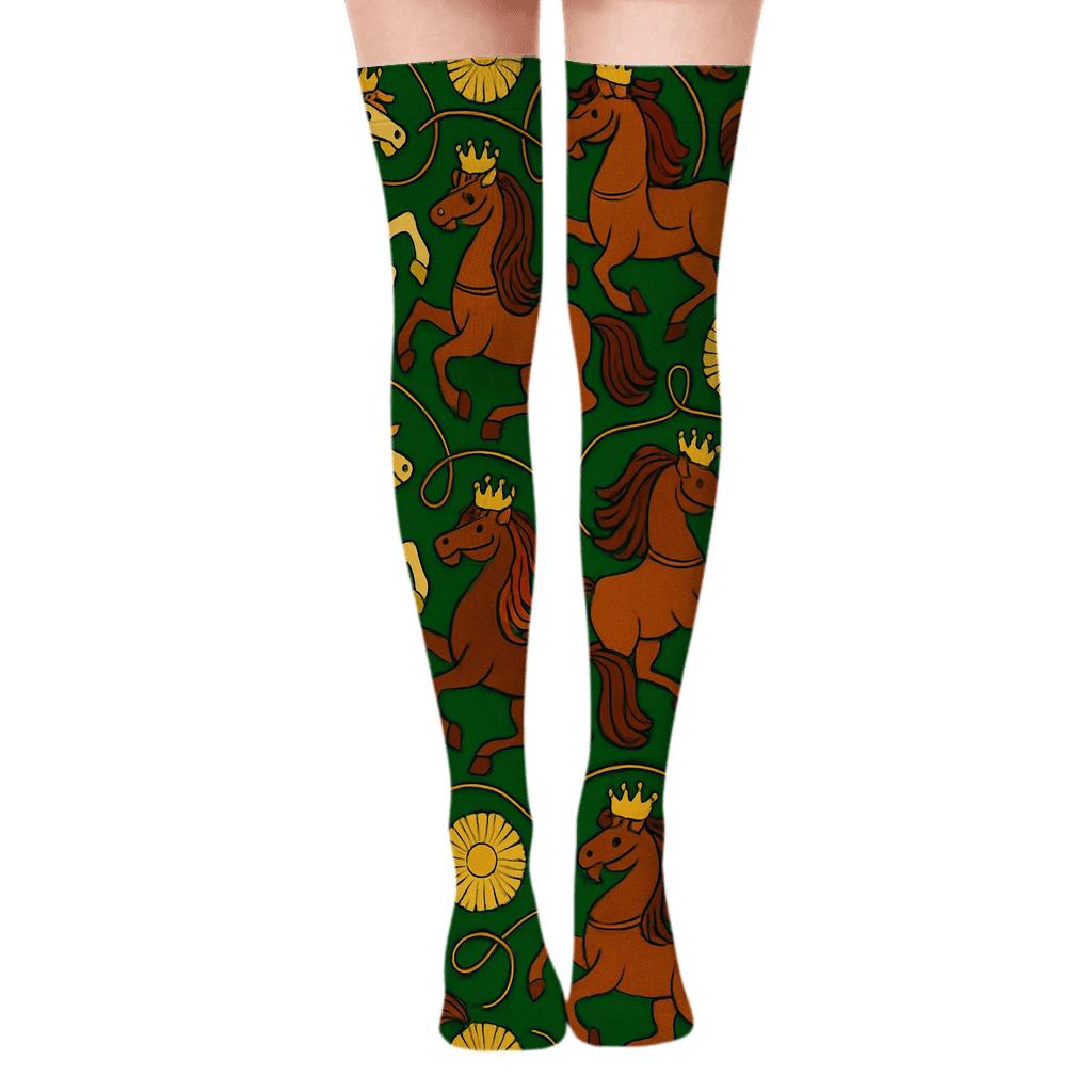 Horse Crown Carousel Pasture Pattern soft everyday over-the-knee socks