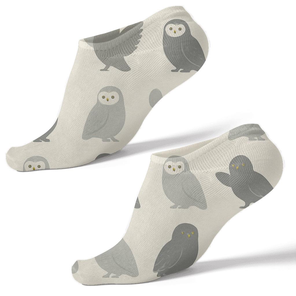 Snowy Owl Silhouette Grid On Ivory designer print ankle socks