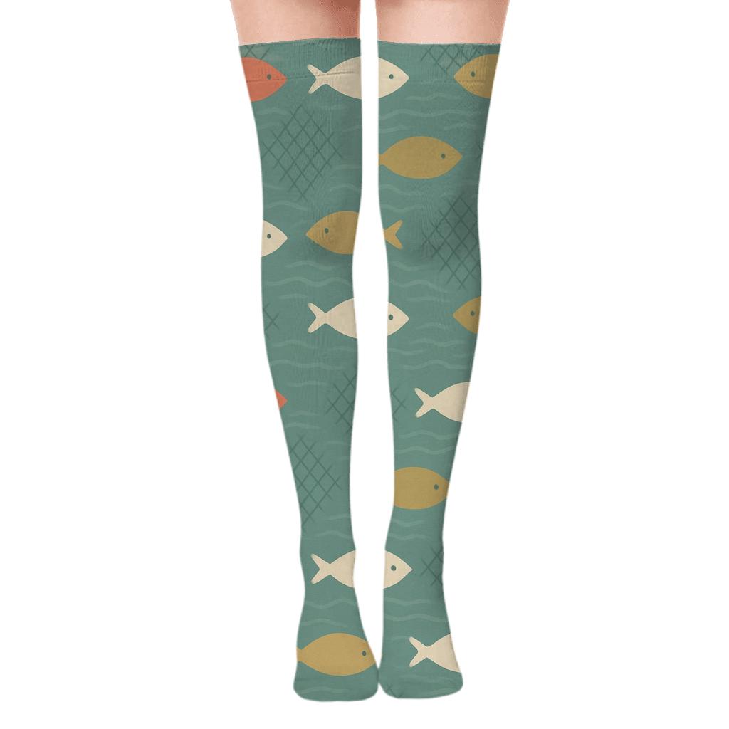 River Ripples Net Array Fisher comfortable cotton over-the-knee socks